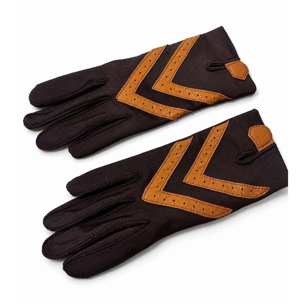 Isotoner Aris Vintage Brown Tan Dress Gloves One Size Nylon Spandex Two Tone